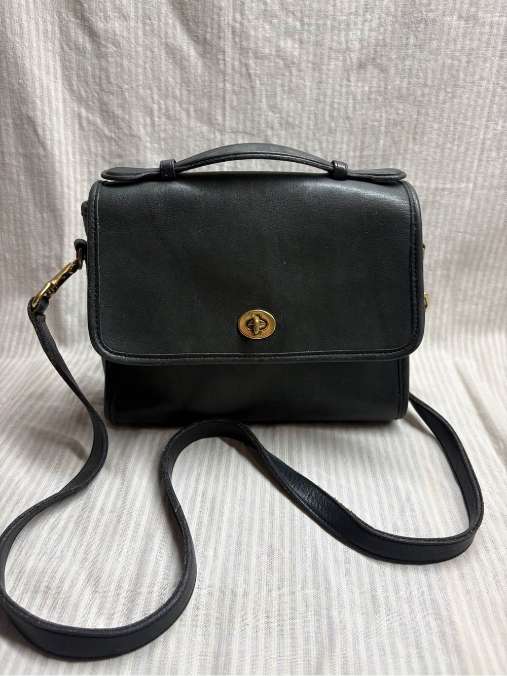 Coach Vintage Black Leather Turn-Lock Crossbody Bag